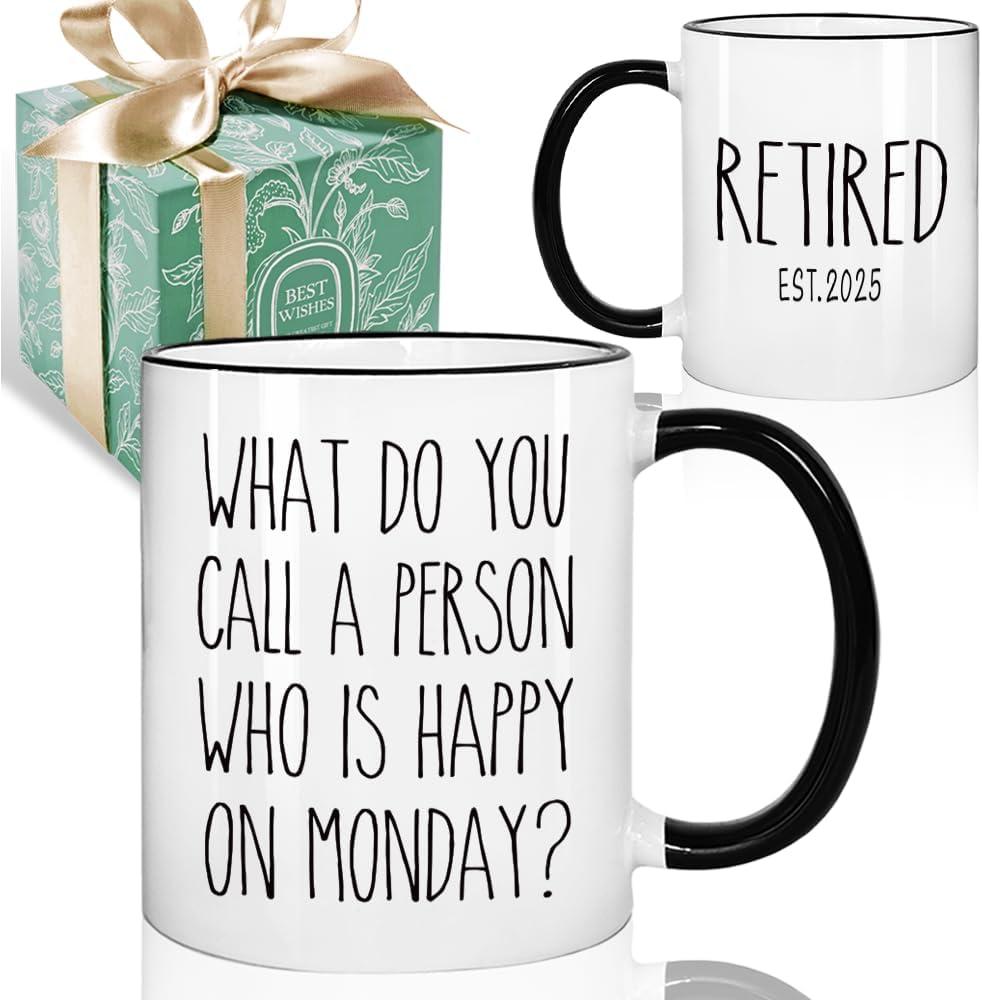 Funny Retirement Gifts for Woman Men, 2025 Happy Retire Coffee Mug 11oz, Gag Farewell Gift for Coworkers, Office Retired Going Away Gifts for Coworkers Nurse Teacher Boss