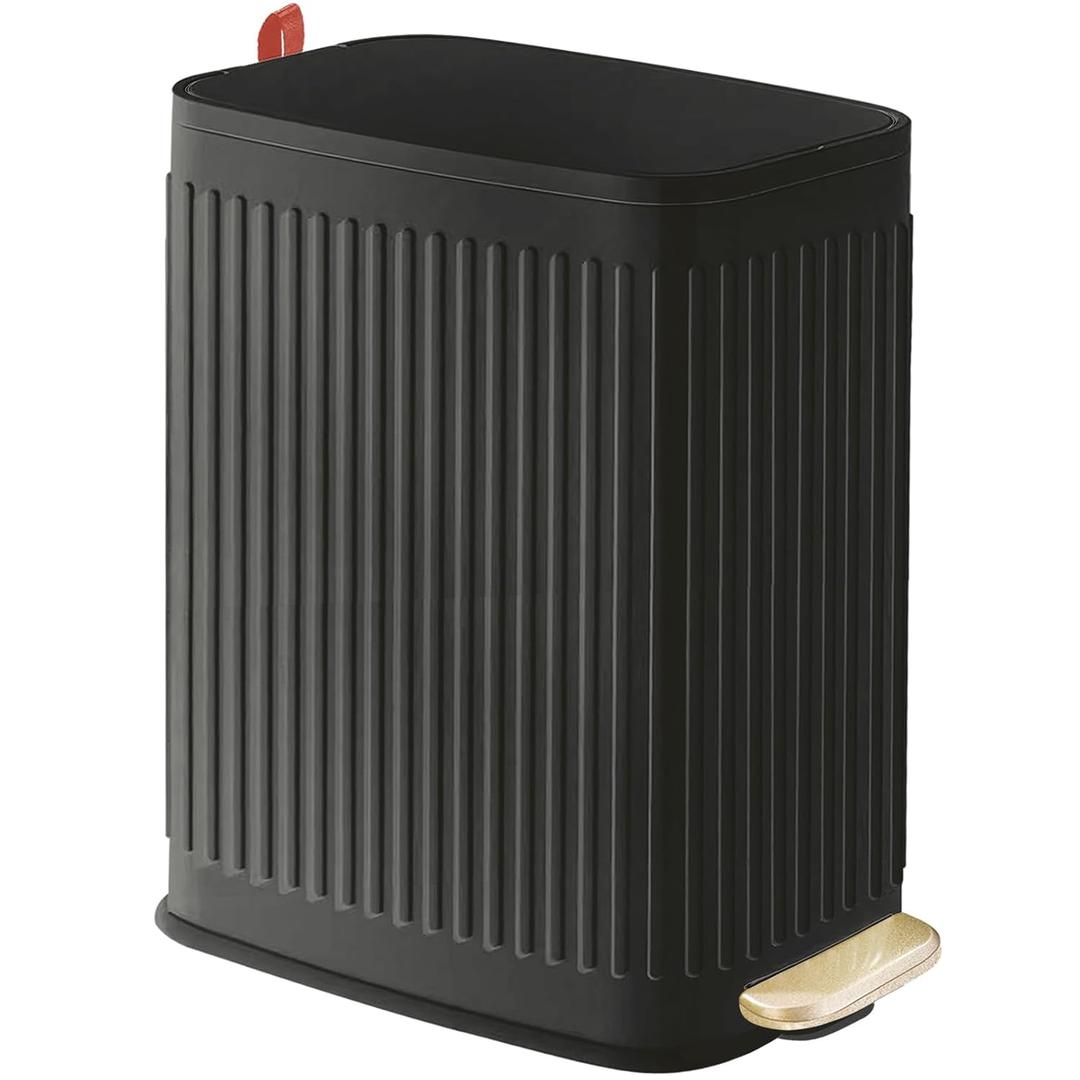 Small Bathroom Trash Can with Air Freshener Soft Close Lid, 6 Liter/ 1.6 Gallon Stainless Steel Garbage Can with Removable Inner Bucket, Step Pedal, Slim Wastebasket for Bedroom, Toilet, Office,Black