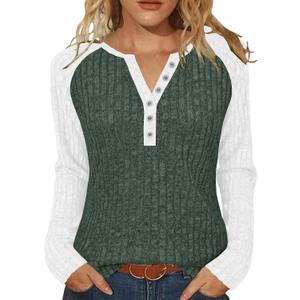 JomeDesign Womens Sweaters V Neck Long Sleeve Shirts Color Block Loose Casual Fall Tops 2025 Trendy Outfits S-2XL (Green, XL)