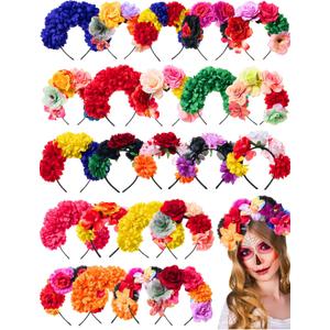 Zeyune Mexican Flower Headband Fiesta Rose Flower Crown Mexican Headpiece Cinco De Mayo Decorations for Women Party Holiday