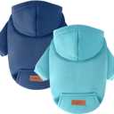 2 Pack Dog Hoodie Warm Hood Dog Sweater Cold Weather Small Dogs Sweatshirt Comfort Pet Clothes for Small Medium Dogs with Pockets Cats Chihuahua Clothes for Male Female Girl Boy Sporty Daily Wear (XS (Back: 7.5",Chest: 12.6", 1.8-3.5lbs), Navy+Blue)