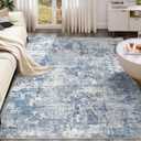 10x12 Area Rug Living Room Rugs - Washable Neutral Modern Abstract Soft Thin Rug Indoor Floor No Slip Rug Carpet for Bedroom Under Dining Table Home Office Decor - Blue White