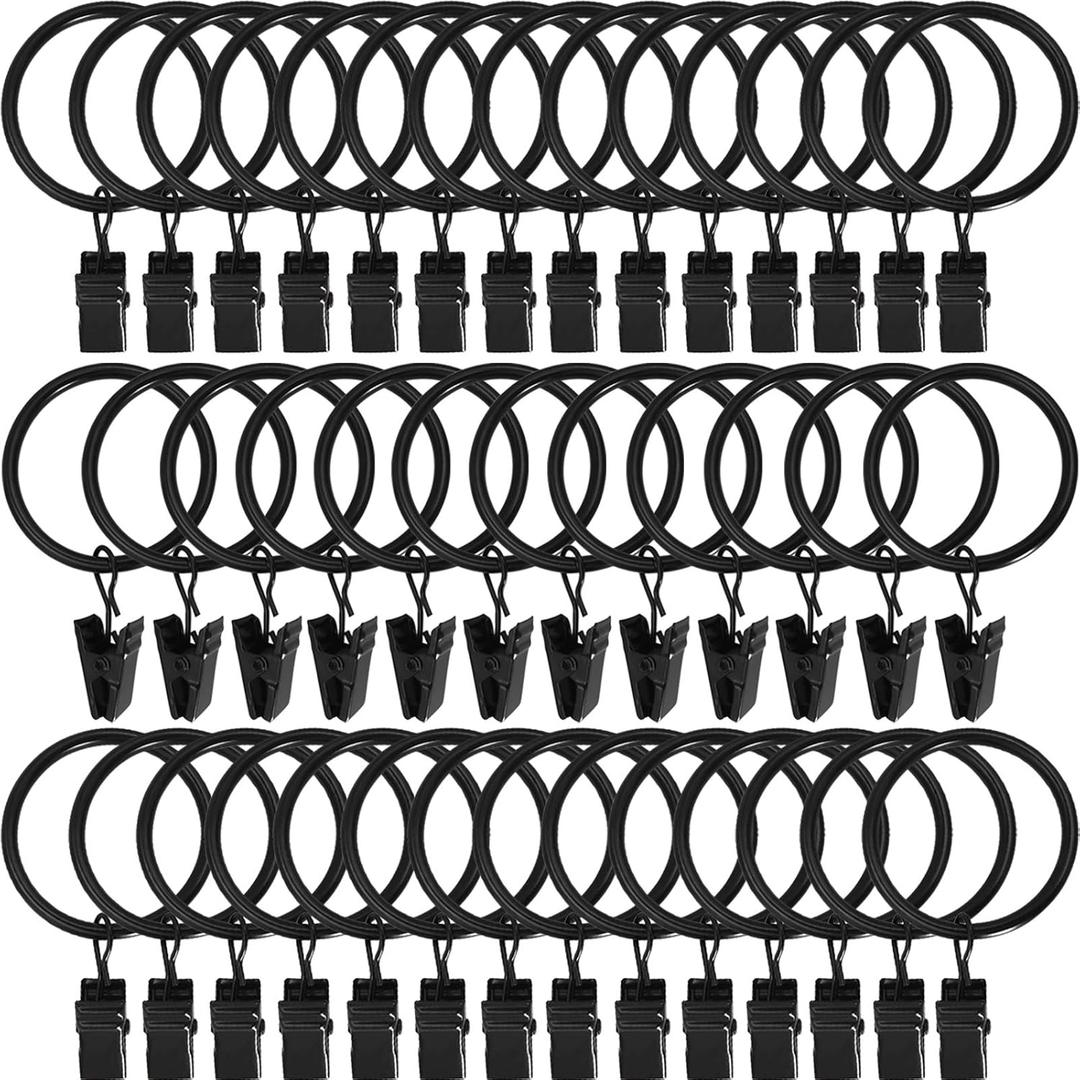 40 Pack Metal Curtain Rings with Clips, Drapery Clips Hooks, Decorative Curtain Rod Clips 1.5 in Interior Diameter, Vintage Black