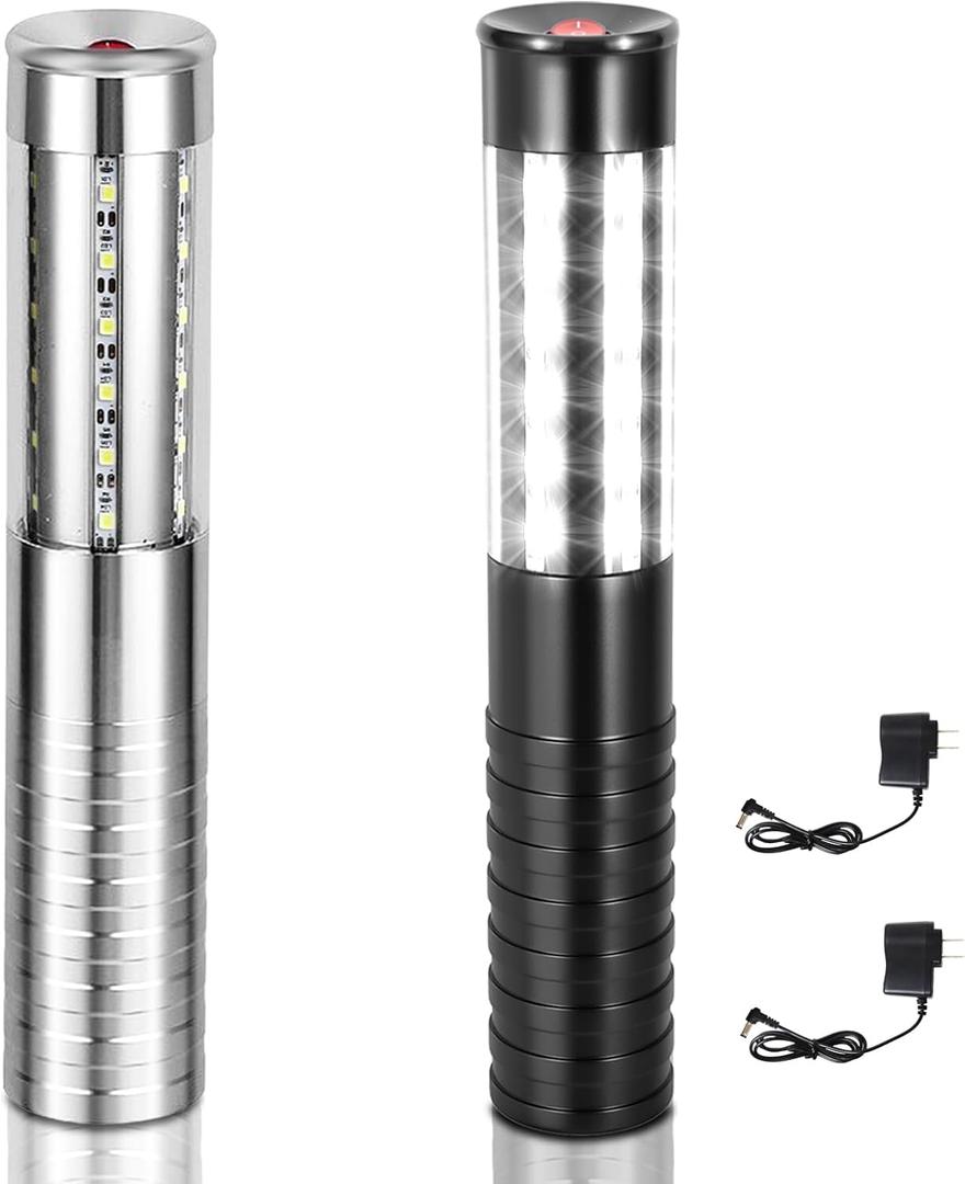 2 PCS LED Strobe Baton Light Rechargeable LED Bottle Service Light Reusable Handheld Champagne Bottle LED Light for Party Nightclub Bar Concert Event Festival Outdoor Activity (Silver&Black)