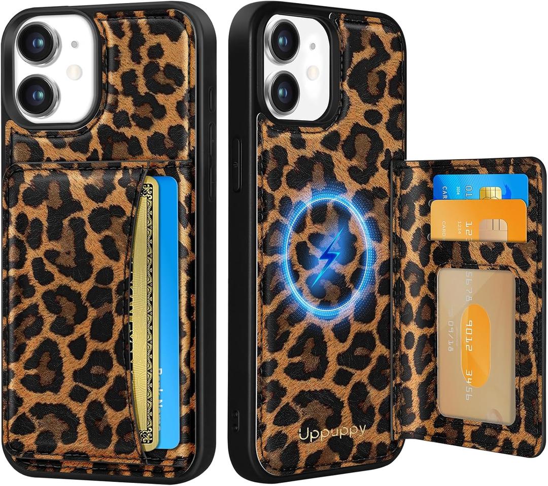 for iPhone 11 Case with Wallet - Fits 4 Card Slots, Compatible with MagSafe for Women Aesthetic Durable PU Leather Credit Card Holder Kickstand Phone Cover for Apple 11, Leopard