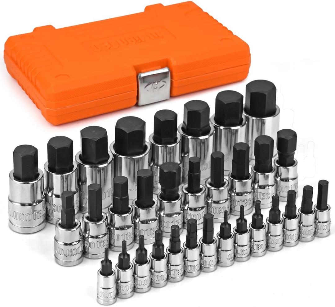 32-Piece Master HEX Bit Socket Set, S2 and Chrome Vanadium Steel, SAE & Metric, Corrosion Resistance, with Molded Case for Auto/Mechanical