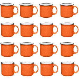 Set of 16 Ceramic Campfire Mugs – 15 Oz, Orange – Coffee & Tea Cups for Home, Work, Travel, Camping – Customizable, Great for DIY, Events, Companies
