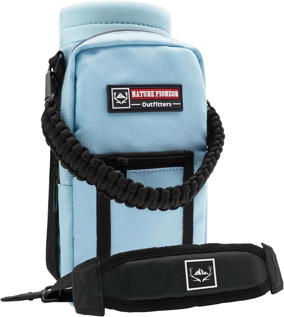 NATURE PIONEOR Water Bottle Holder with Strap 25 32 40 64 oz Insulated Water Bottle Carrier Sling Sleeve for Hiking,Outdoor Camping,Gym (Blue)