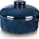 Vicrays Casserole Dish with Lid - Ceramic Lasagna Pan Deep 2 Quart Round Baking Dishes Covered Bakeware for Oven Safe Serving Dish with Handles for Party Dinner Banquet Daily Use (Blue)