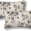 Vintage Floral Lumbar Throw Pillow Covers 12x20 Set of 2 Black Flowers Decorative Pillow Cover Roses Outdoors Pillowcase Cushion Case Home Decor for Sofa Couch Bed Bedroom