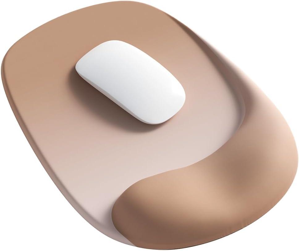 ErgoEase Ergonomic Mouse Pad with Gel Wrist Support  Premium Lycra Fabric, NonSlip, Ideal for Laptop & Desktop, Office & Gaming，Desk Accessories (04Caramel Brown)
