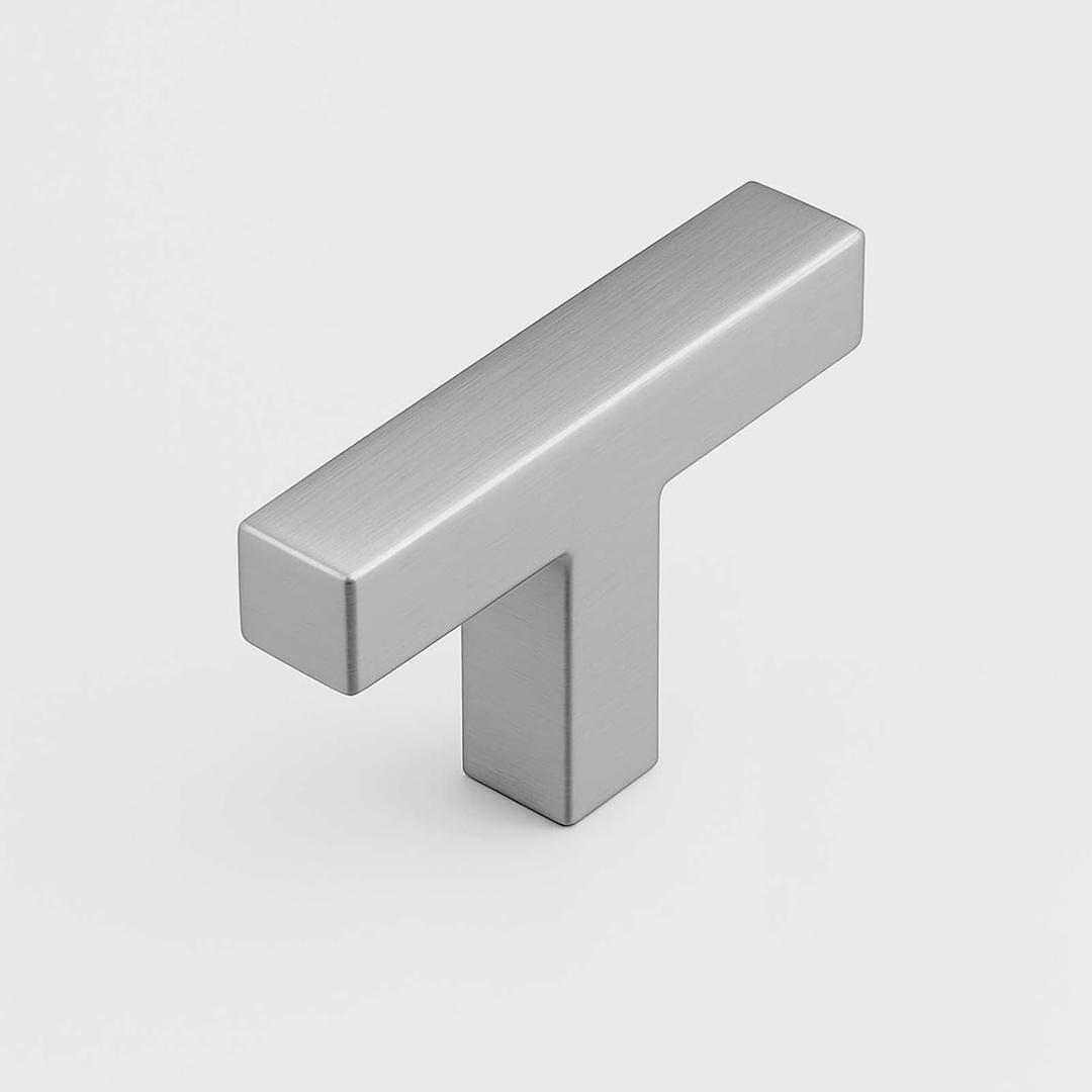 Modket Euro Square Cabinet Handle Pull 304 Stainless Steel 2" Knob, Brushed Nickel, 10-Packs