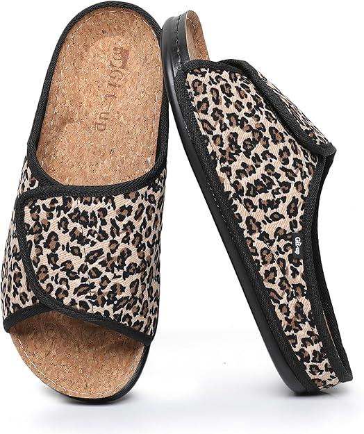 Git-up Womens Cork Footbed Slippers with Arch Support for Plantar Fasciitis Pain Relief, Open Toe Adjustable Indoor Outdoor Orthopedic House Shoes, Size 9.5