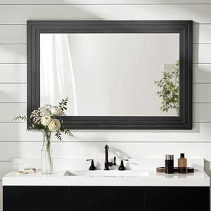 Wood Framed Mirrors for Wall, Black Bathroom Vanity Mirror for Over Sink 26 x 38, Vintage Wall Mirror for Bathroom Sink Hallway Entryway Bedroom Living Room Farmhouse Boho Style
