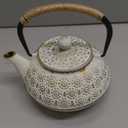 Juvale Stovetop Cast Iron Tea Kettle with Infuser - Superior Heat Retention Loose Leaf Tea Pot - Built-In Teapot with Strainer - Includes Trivet & Infuser Kettle - White, 27 Oz (800 ml)