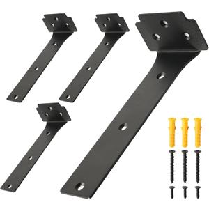 Floating Shelf Brackets,4 Pack Heavy Duty L Brackets for Shelves, 8 Inch Black Stainless Steel Countertop Support Brackets,Wall Mounting for Wood