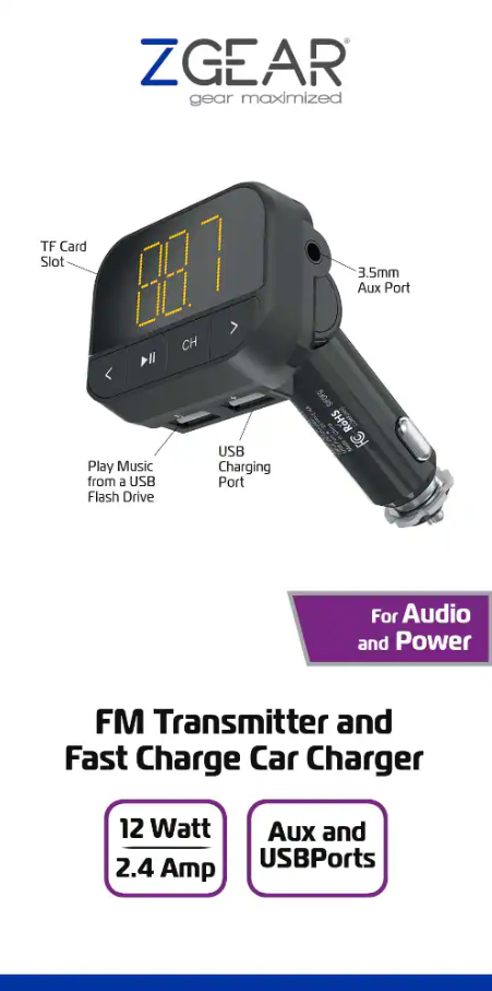 ZGear FM Transmitter And Fast Charge Car Charger