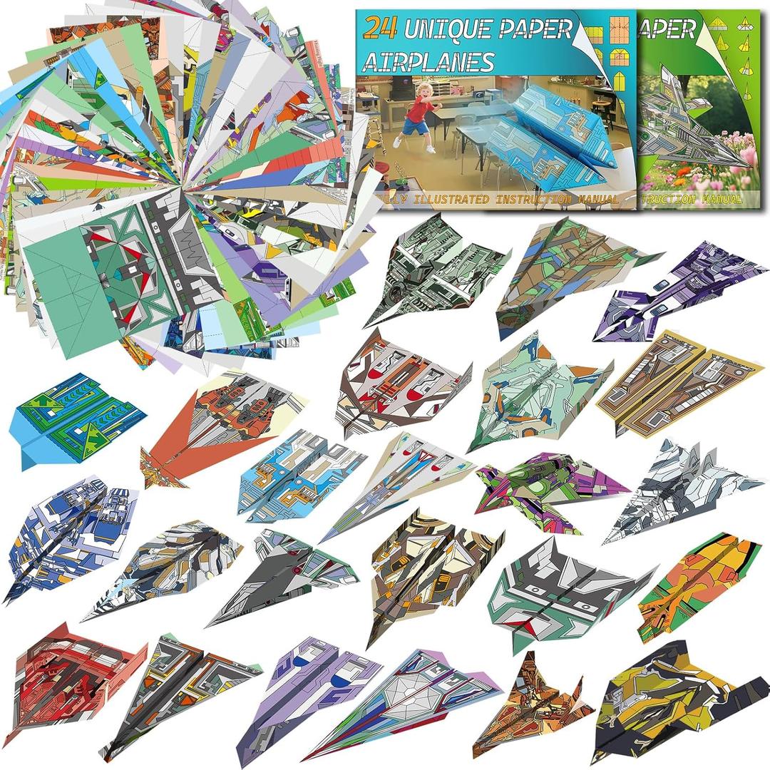 Elfew 48 Sheet Paper Airplane Kit for Kids Ages 6-8,8-12, Origami Paper Plane Kits for Boys, Crafts for Kids Activities, Origami Book, Airplane Toys Gifts for Boys and Girls