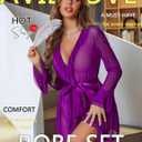 Avidlove Mesh Lingerie Robe Sets Long Sleeve Kimono Nighty With Thong | Sexy, Long Sleeve, Soft, Sheer Mesh, Robe with Thong, Ruffle Bell Sleeves
