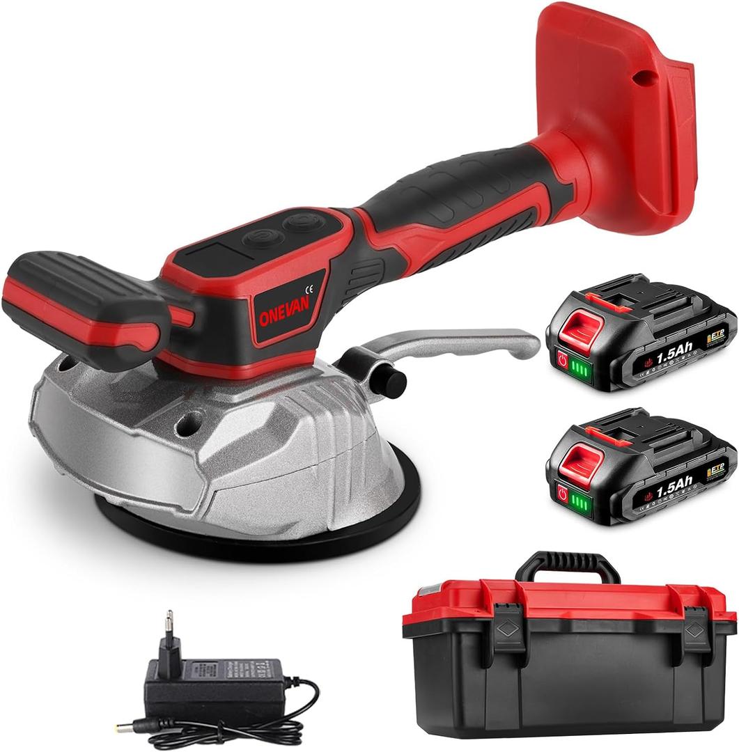 Tile Vibration Tool with 2 x 20V Batteries, Tile Installation Leveling Machine 18000r/Min, Tile Suction Cup Vibrating Tool 200kg Adsorption, 8 Adjustable Speed & LCD Display for Floor, Tile, Wall