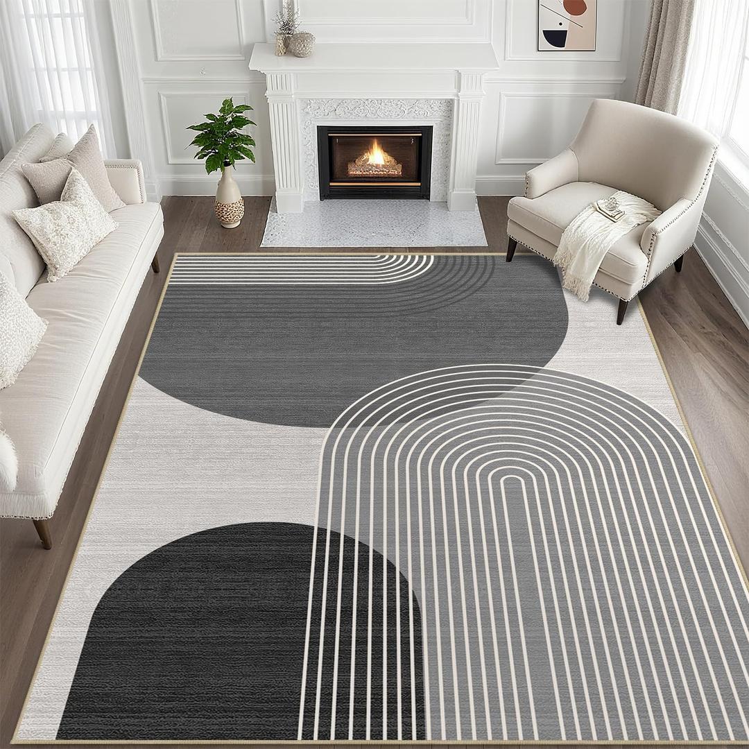 9x12 Large Area Rug for Living Room Boho Rug Bohemian Rugs Machine Washable Modern Geometric Rug Non Slip Printed Low Pile Indoor Floor Carpet for Dining Room Bedroom Office,Grey and Black