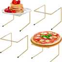 MyGift Brass Metal Pizza Table Stands, Tabletop Pizza Pan Riser Food Platter Tray and Display Rack, Set of 4 (Gold)