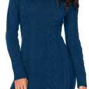 BLENCOT Womens Turtleneck Long Sleeve Elasticity Chunky Cable Knit Pullover Sweaters Jumper (X-Large, Solid Peacock Blue)