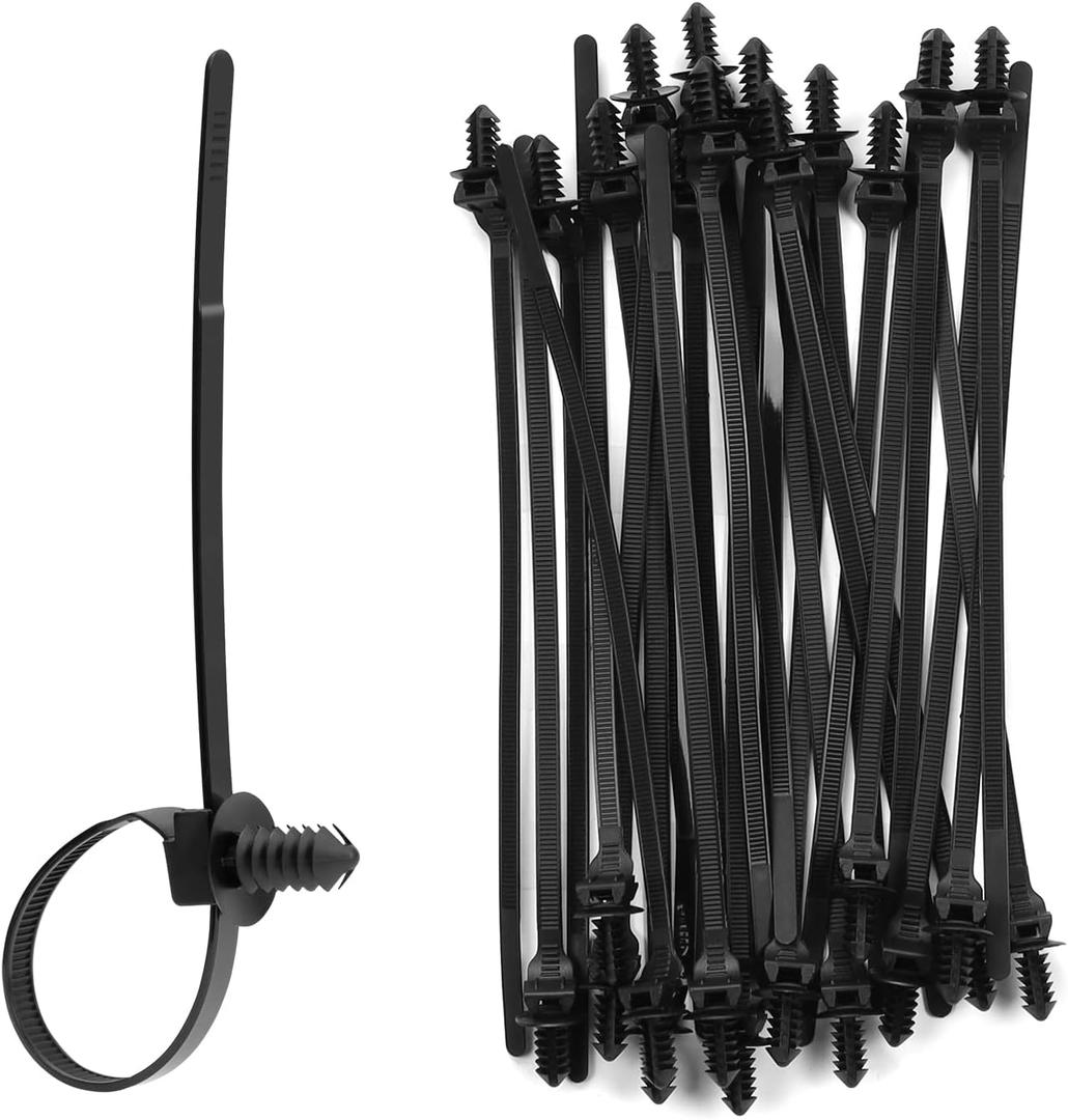 XINGO 100PCS Fir Tree Nylon Push Mount Zip Ties, Heavy Duty Wire Ties, 2 in 1 Self Locking UV Resistant Assortment for Indoor Wire Tying (8.3"x0.22")