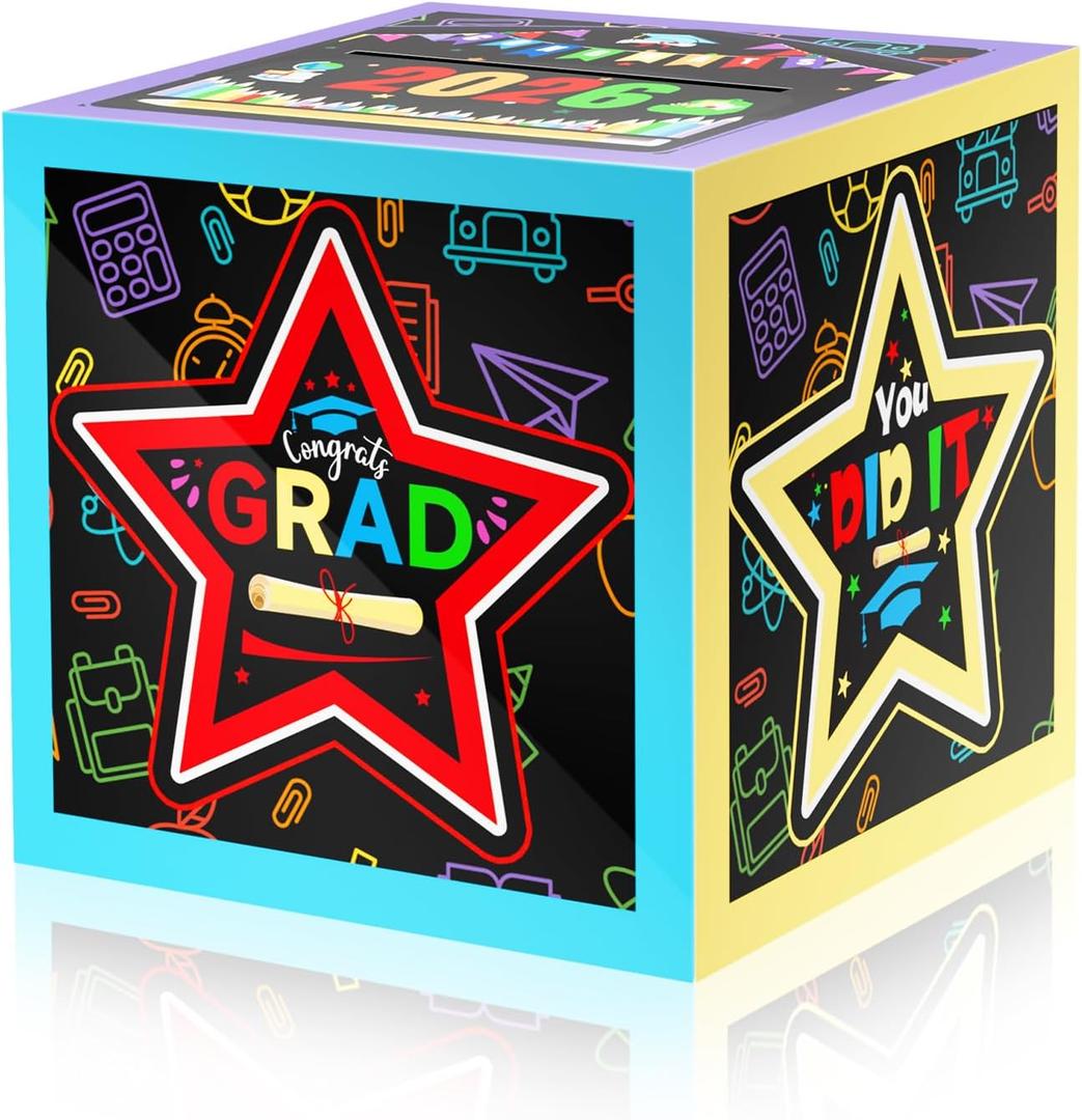 2 x Moonld 2026 Graduation Congrats Card Box Preschool Graduation Class of 2026 Card Boxes Holder for 2026 Grad Decorations Preschool Kindergarten Graduation Party Supplies Teacher Appreciation Gifts