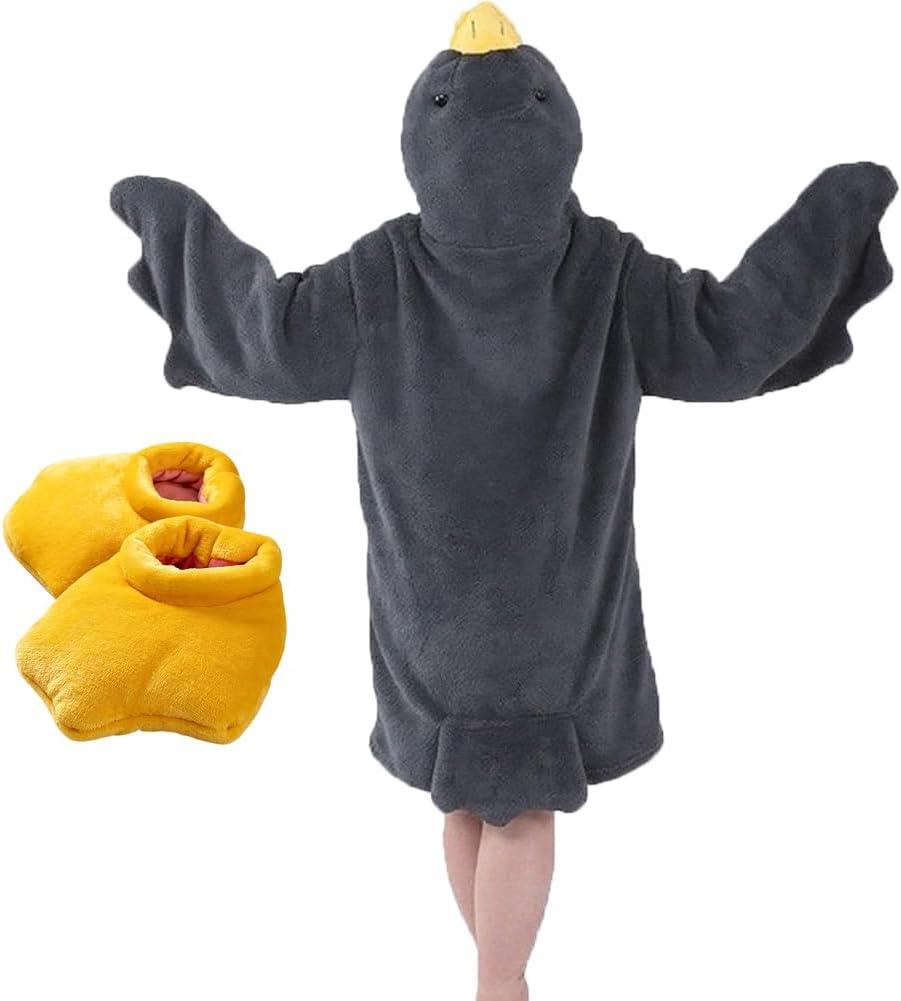 Goose Blanket Hoodie Onesie Adult & Kid, Oversized Warm Duck Wearable Hoodie Blanket with Sleeves, Cozy Sleeping Bag (dark gray, XL)