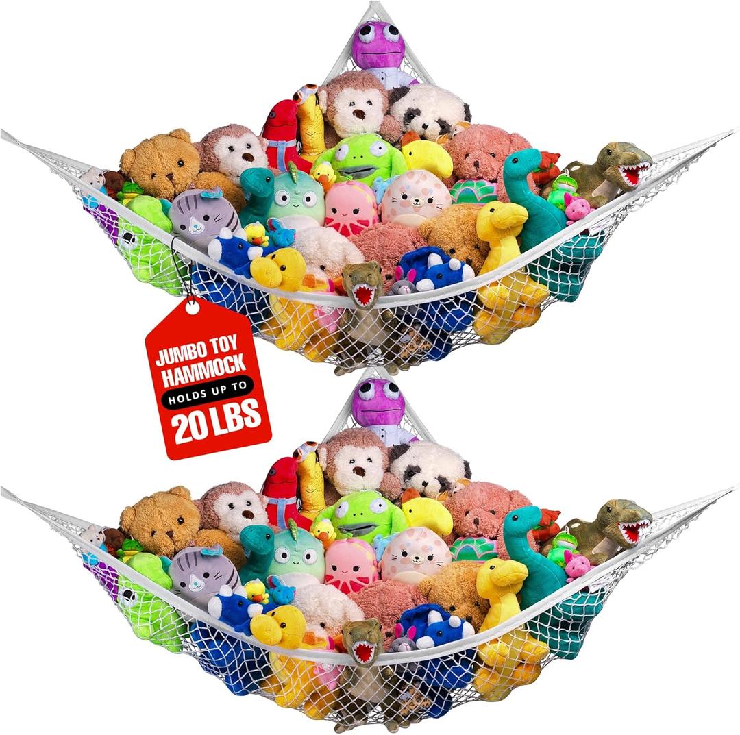 Handy Laundry Stuffed Animal Hammock Corner Net 2-Pack  Stuffed Animal Net & Mesh Toy Organizer for Kids Room  Flexible Storage for Plush Toys, Teddy Bears & Cuddly Favorites  Durable, Easy Install