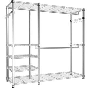 Simple Trending Portable Closet Wardrobe, Heavy Duty Clothing Clothes Rack with Adjustable Shelves for Hanging, Freestanding Garment Racks Loads 450LBS, Chrome