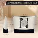 2 x Custom Glass Cup & Makeup Bag Set - Personalized Gifts for Women, Initial 16 oz Glass Tumbler with Lid & Straw, Monogram Makeup Bag - Birthday Gifts For Women, Mother's Day Presents(N)