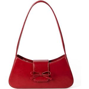 Shoulder Bag for Women, Hobo Handbags Trendy Y2K Purses Patent Leather Clutch Bag Cute Bow Purse (Red)
