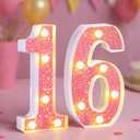 16th Birthday Decorations LED Light Up Numbers, Pink Marquee Lights Number 16 Sign for Girls Birthday Party Anniversary Home Decor