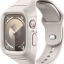 SURITCH Sport Band for Apple Watch Ultra 3/2/1 49mm & iWatch Series 9/8/7/6/5/4/SE3/SE2/SE 45mm 44mm 41mm 40mm, Soft Silicone Shockproof Rugged Protective Strap with Case for Women Men (Starlight)