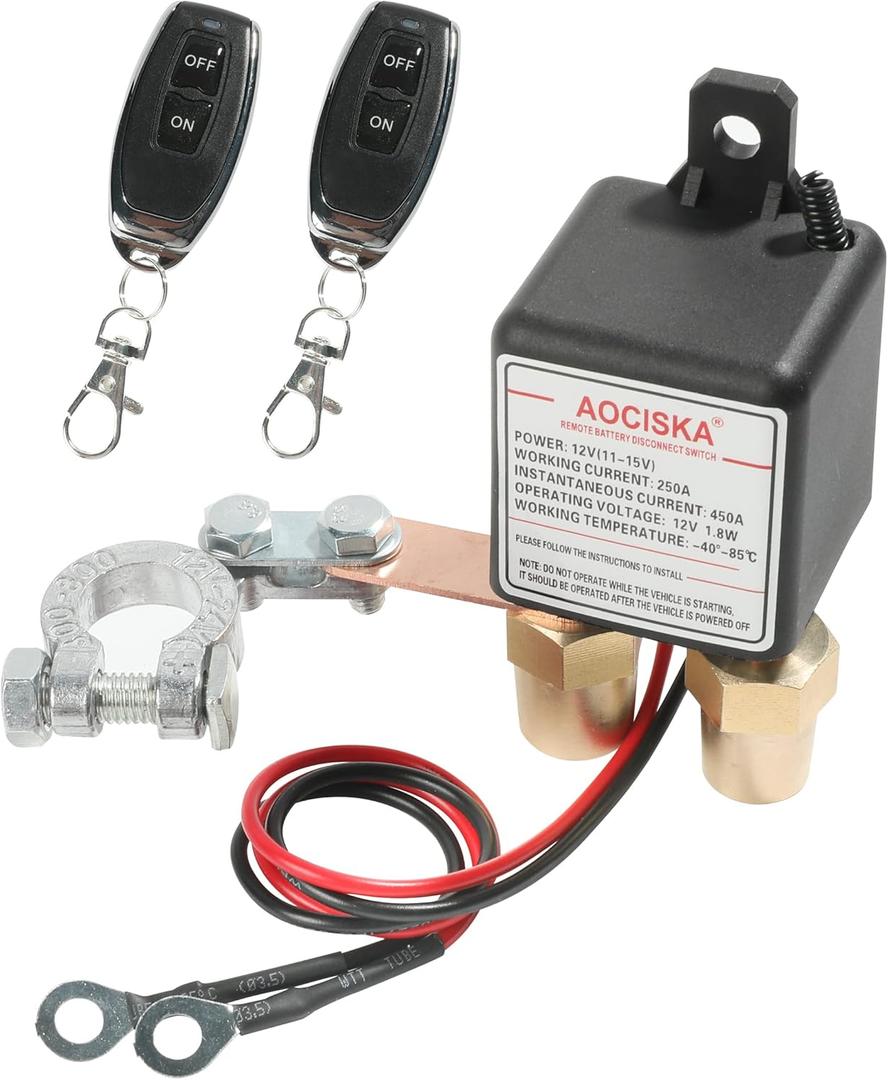 Remote Negative Battery Kill Switch Kit - Car Anti-Theft DC 12V 250A Control, Prevent Drain, Cut Off and Disconnect Switch