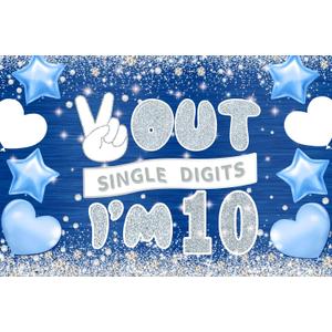 Peace Out Single Digits I'm 10 Birthday Banner, Blue Photo Props Background, 6x4ft Fabric