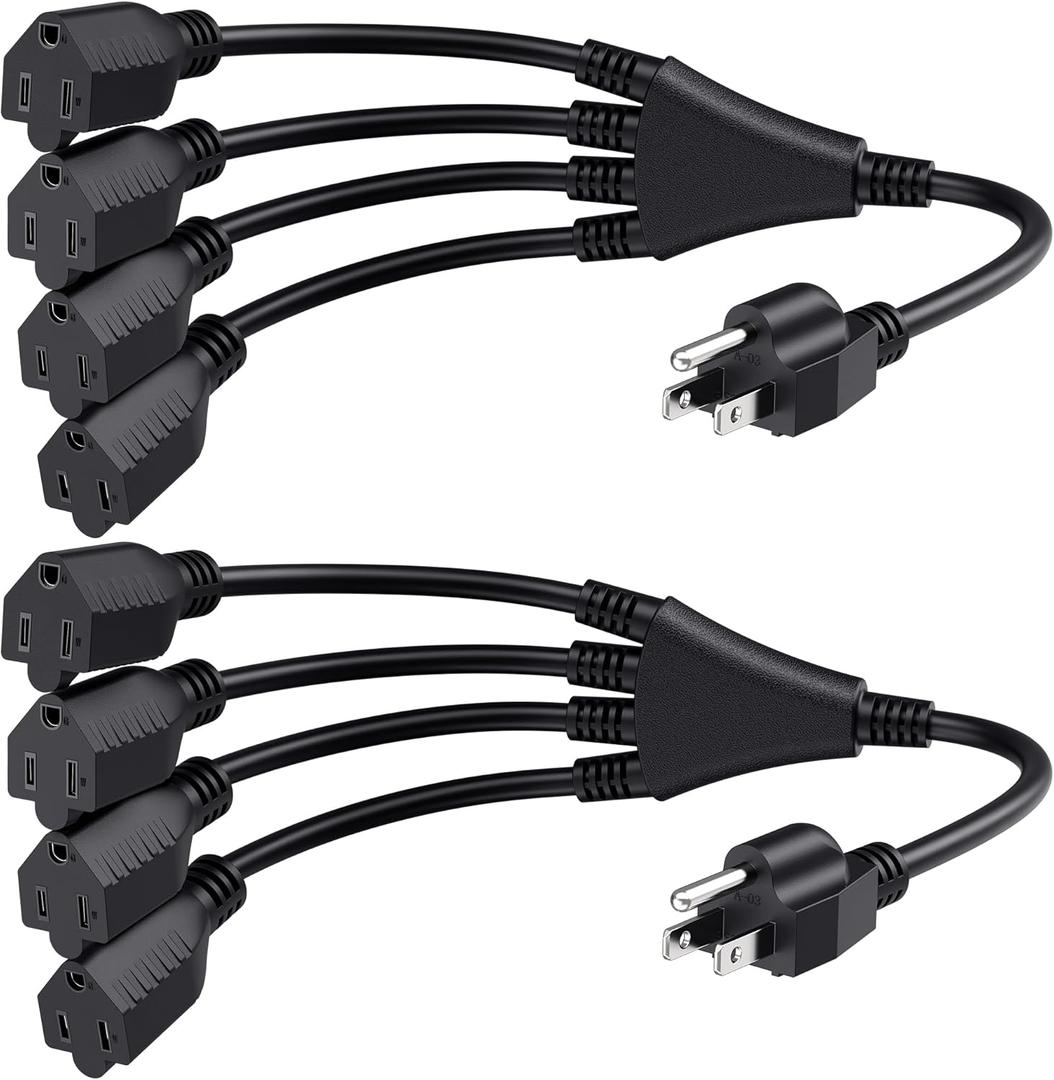 Cable Matters 2-Pack 4 Outlet Power Splitter Cord - 1.5ft, NEMA 5-15P to NEMA 5-15R Y Power Cord Splitter, 16 AWG Outlet Saver, 4 Way ExtensionCord, 1.5 Feet
