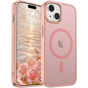 SUPFINE Magnetic for iPhone 15 Case (Compatible with MagSafe) (Military Grade Drop Protection) Slim Translucent Matte Shockproof with Anti-Fingerprint Phone Case, Pink