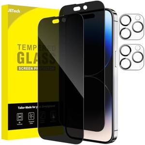 JETech Privacy Full Coverage Screen Protector for iPhone 14 Pro Max 6.7-Inch, with Camera Lens Protector, Anti-Spy Tempered Glass Film, 2-Pack Each