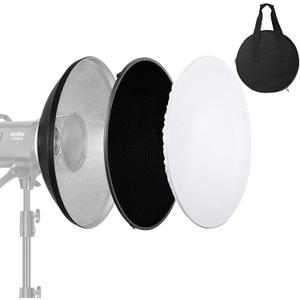 Soonpho 21 inch/55cm Standard Reflector Beauty Dish with Honeycomb Grid, Diffuser Sock and Bag,for Bowens Mount Studio Strobe Flash Light Like Neewer VC-400HS VE-300 Godox AD200 AD180 AD360, (Silver)
