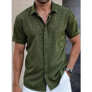 Men's Button Down Shirt Short Sleeve Casual Summer Beach Business Shirt (Green, XXL)