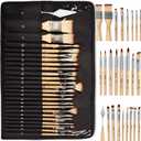 Nicpro 26pcs Paint Brush Set, Professional Paintbrushes with Palette Knife and Cloth Roll, Artist Paint Brushes for Acrylic Painting, Oil, Watercolor & Gouache, Adults Art Painting Tools Supplies (Burlywood)