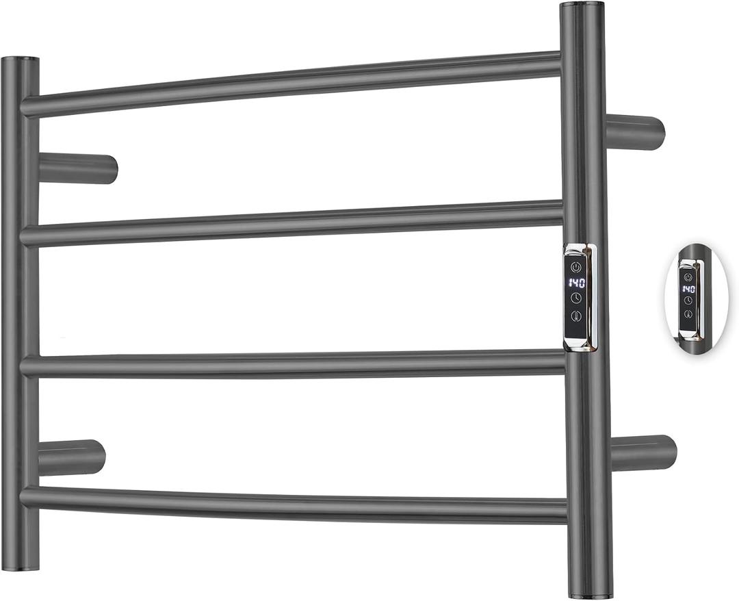 Heated Towel Racks for Bathroom, Wall Mounted Electric Towel Warmer Racks with Timer & Temperature Control, 4 Bar Stainless Steel Towel Heater for Bathroom,Plug-in,Gunmetal Grey