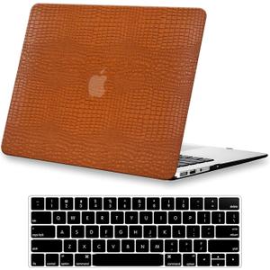 DTangLsm for MacBook Pro 13 inch Case 2025-2016 M2 M1 A2338 A2289 A2251 A2159 A1989 A1706 A1708, Crocodile Skin Alligator PU Leather Hard Shell Cover for MacBook Pro 2020 Case+Keyboard Cover, Brown