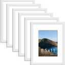 PEALSN 8.5 x 11 Picture Frame Set of 6, Display Pictures 6x8 with Mat or 8.5 x 11 without Mat for Wall Mounting Display, Photo Frames Collage for Wall Decor, White Woodgrain.