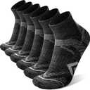 ANTSANG 6 Pairs Merino Wool Quarter Ankle Hiking Running Socks Compression Thermal Thick Cushion Socks for Women Men (Large, Black Series)