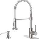 OWOFAN Kitchen Sink Faucet with Soap Dispenser, Kitchen Faucet with Pull Down Sprayer Stainless Steel Single Handle High Arc Pull Out Brushed Nickel Faucet for Bar Laundry RV Utility Sink