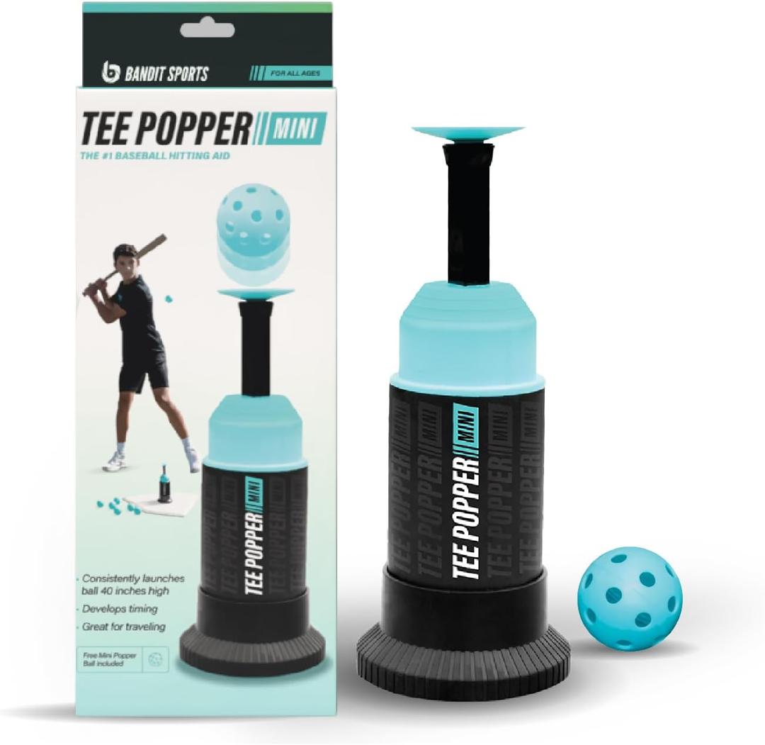 Bandit Sports Baseball Training Mini Tee Popper, Hitting Tee for Perfect Swings, Batting Machine for Practicing Hitting Without a Pitcher (1 Popper Ball Included)